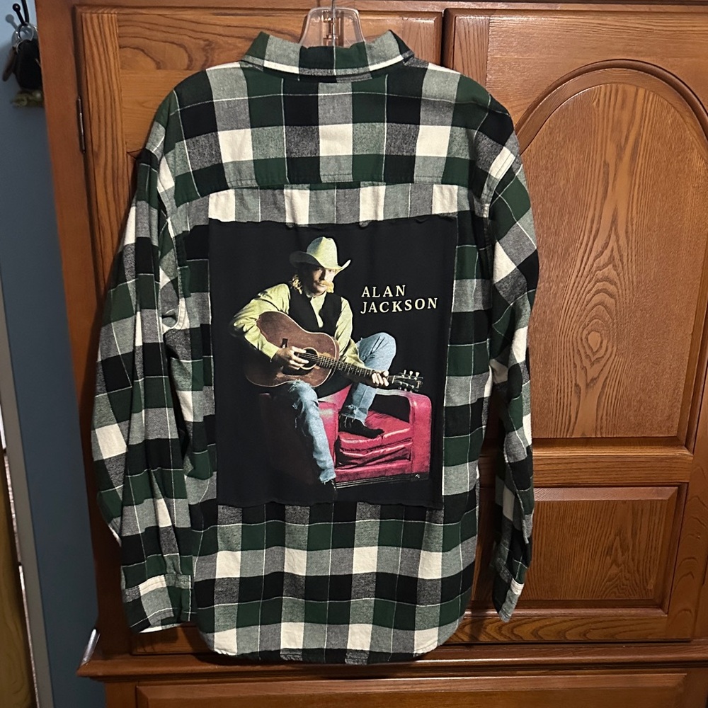 Alan Jackson upcycled flannel tee One of a Kind made by me